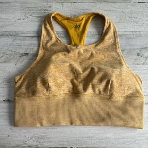 Alo Yoga Alosoft Serenity Racerback Top Sports Bra Yellow Athlesure Activewear